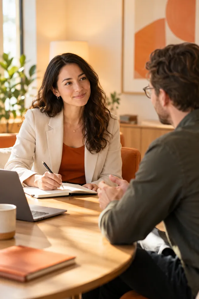 Consultant taking notes during a team interview