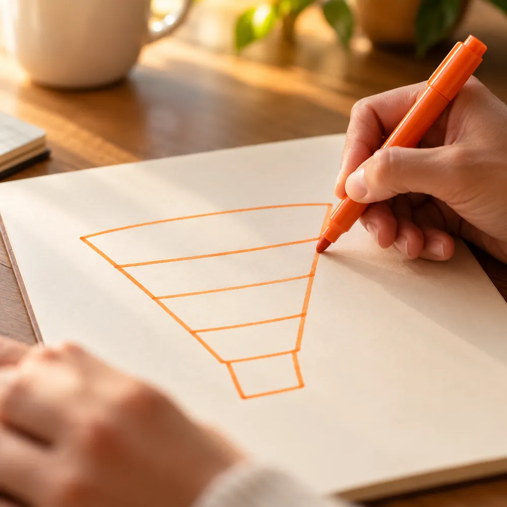 A sales funnel being drawn by hand