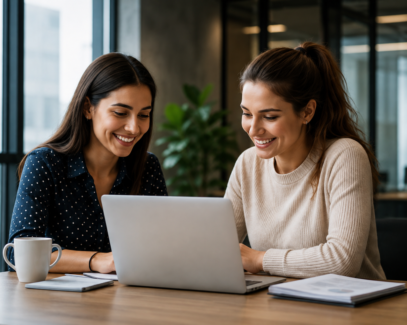 Two colleagues working together at a laptop