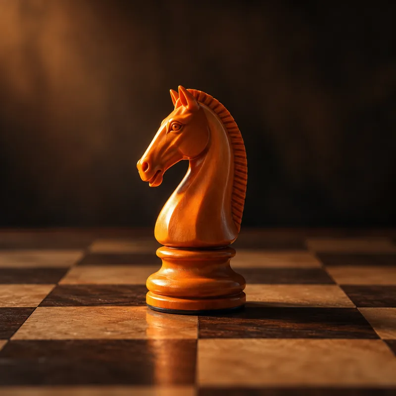 An orange chess knight on a board