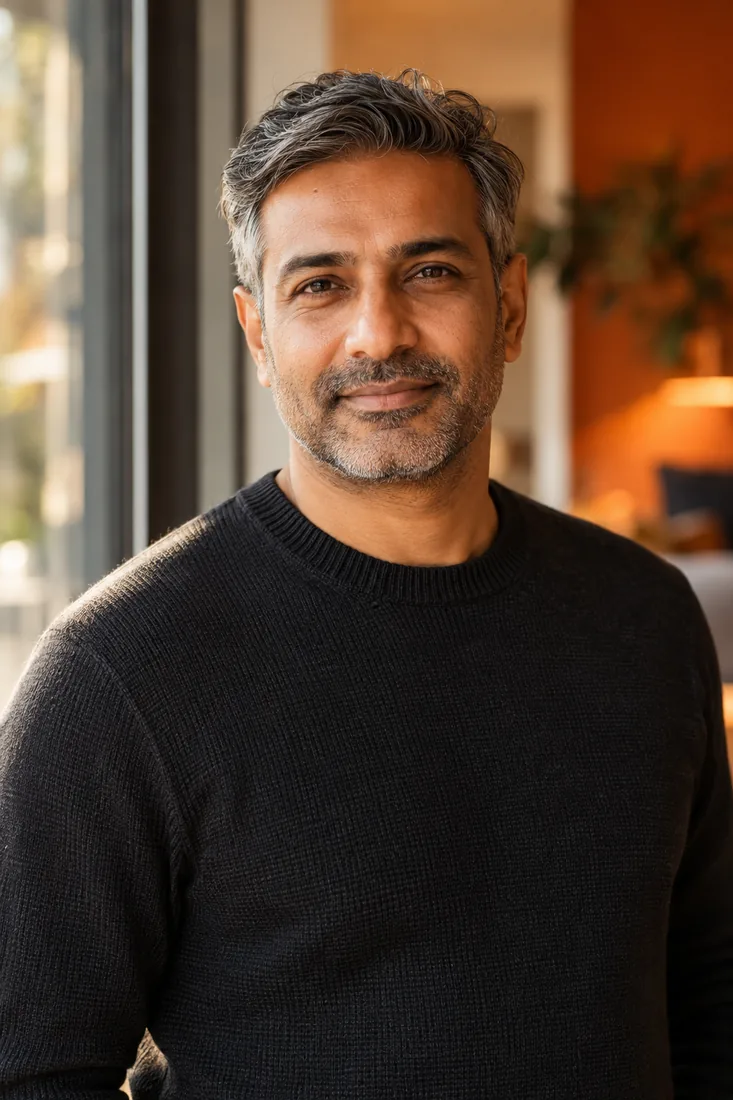 Consultant standing in warm window light